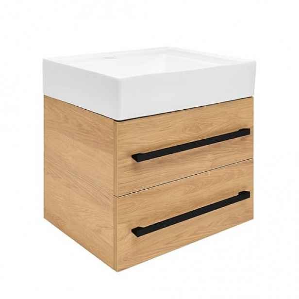 Koupelnová skříňka s umyvadlem a černou úchytkou SAT Cube Way 60x53x46 cm dub Hickory mat CUBE46C602DHSATCW