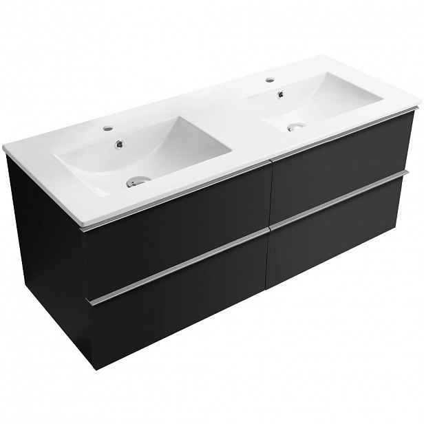 Koupelnová skříňka Velora - černá matná, úchytka chrom + keramické umyvadlo Todo - bílá lesklá - 121x55x46,5 cm