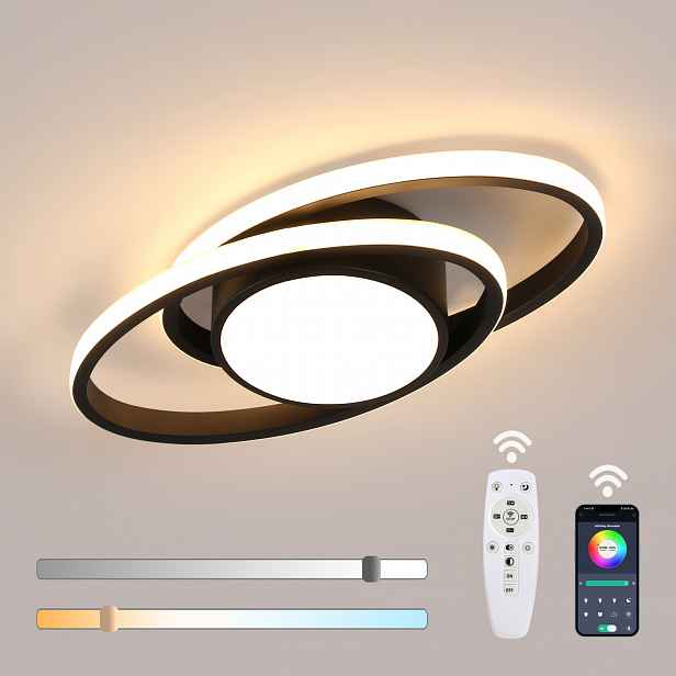 Lampa Sufitowa Plafon Led Wiszaca Czarna Nowoczesna Ściemnialna+pilot 39W