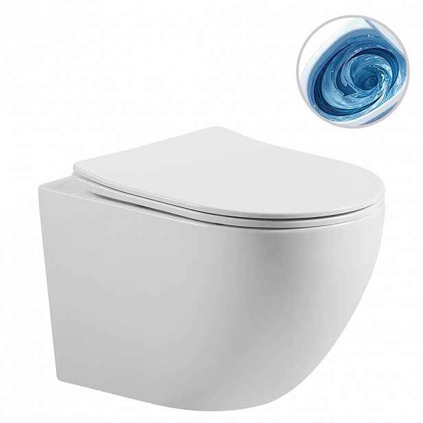 WC závěsné Cesso, Vortex - vírové splachování + Slim/SoftClose sedátko - bílá lesklá - 49x36 cm