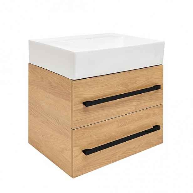 Koupelnová skříňka s umyvadlem a černou úchytkou SAT Cube Way 60x53x46 cm dub Hickory mat CUBE46C602DHSATCWL