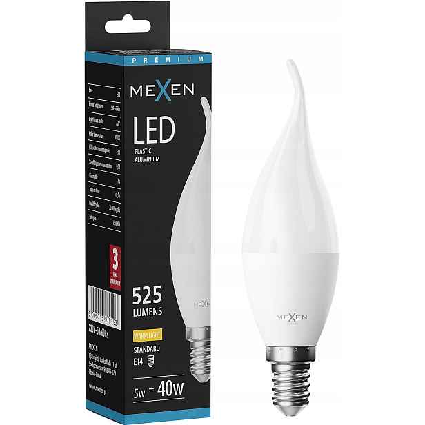 Mexen Nova Led žárovka plamínek E14 C37 5W Teplá Bílá 3000K 525 LM