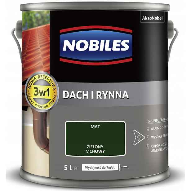 Nobiles Barva pro lakování pozinkovaných střech, střech a okapů 5L Zelená Mechová