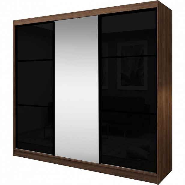 Beautysofa SKŘÍŇ S POSUVNÝMI DVEŘMI Viva II se zásuvkami, zrcadlem a sklem Lacobel, 240 / 216 / 61 cm, ořech