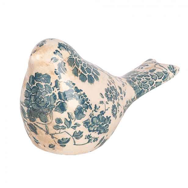 Keramická dekorace ptáček se zelenými květy Tien French S - 16*7*9 cm Clayre & Eef