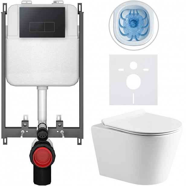 Kompletní WC set Basic/Carlito - bílá lesklá - WC tlačítko Modulo/Černá - pro zazdění - 48,5x36,5 cm