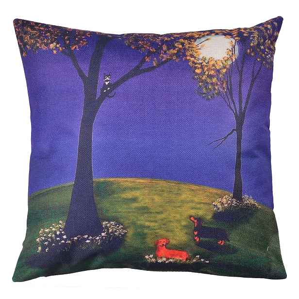 Povlak na polštář s noční krajinou a psy - 43*43 cm Clayre & Eef
