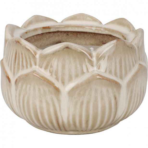 Svíčka v porcelánovém květinovém kalíšku 12 x 7,8 cm, béžová