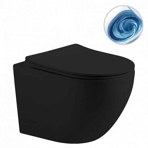 WC závěsné Cesso, Vortex - vírové splachování + Slim/SoftClose sedátko - černá matná - 49x36 cm