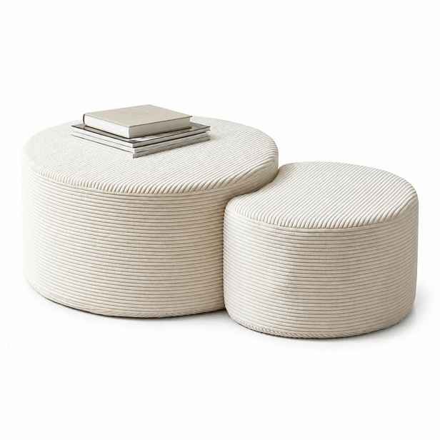 CHICFURN SADA STOLKŮ 2 kusy v béžové barvě, kulaté čalouněné stolky z pěny a látky