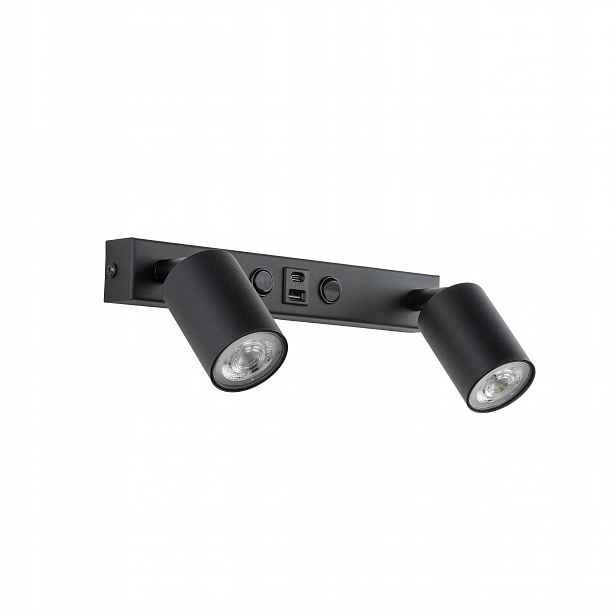 Nástěnné svítidlo Nex černé 2xGU10 s vypínačem a Usb Vnitřním Osvětlením Loft