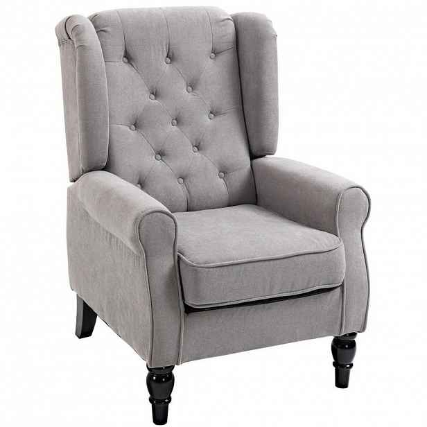 OKWISH KŘESLO 86/74/102 cm šedé z polyesteru s vysokým opěradlem a knoflíkovým prošíváním