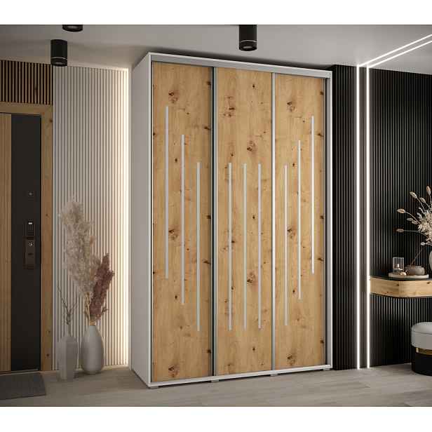 Šatní skříň ASIRI 8 - 160/60 cm, bílá / dub artisan / stříbrná