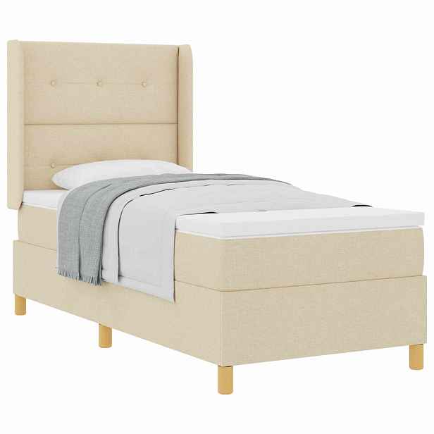 vidaXL Postel s boxspringem s čelo Krémová 100 x 200 cm textil