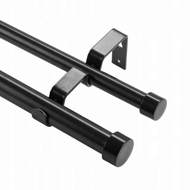 Dvojitá Garnýž kovová nastavitelná kartuše 92 cm 183 cm, černé okno, silný set