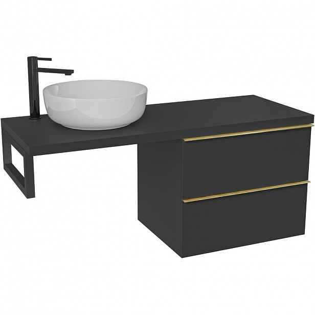 Koupelnová skříňka Velora - černá matná, úchytka zlatá + deska pod umyvadlo Navira Pro - 36 mm + konzole černá - 160x56,6x46,5 cm