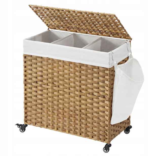Mobilní koš na prádlo na kolečkách Rattan 66 cm Boho