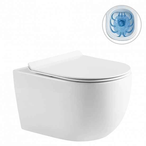 WC závěsné Felci, Rimless - bezokrajové splachování + Slim/SoftClose sedátko - bílá lesklá - 53x37 cm