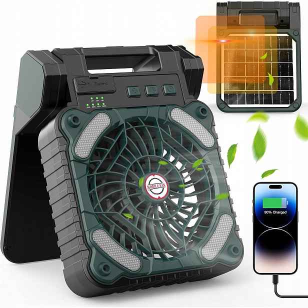 Solární kempingový ventilátor s Led lampou Přenosný stolní Usb skládací