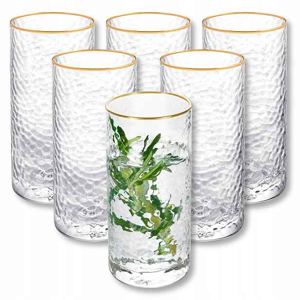 Sklenice Wilmax z foukaného skla 290 ml na nápoje, vodu, džus, zlatý forma