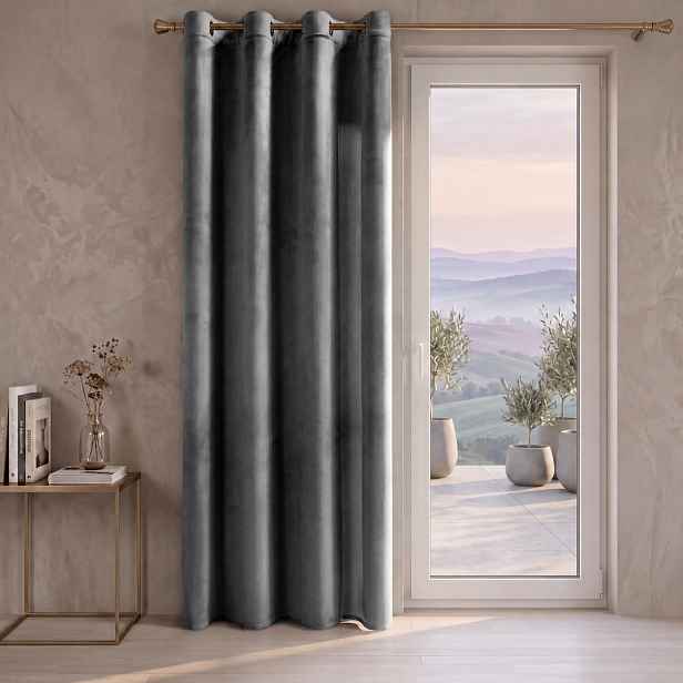 Dekorační závěs Velvet PAULINA grafitový s kroužky 140x250 cm