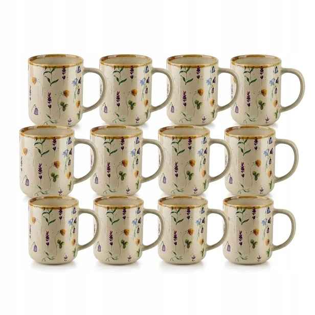 Kávové hrnky s květy Levandulové 400 ml Sada 12 ks Porcelánové Tokka
