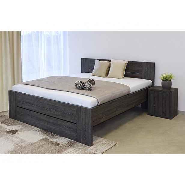 Moderní postel s děleným čelem Lorano bez úložného prostoru, dub černý, 160x200 cm