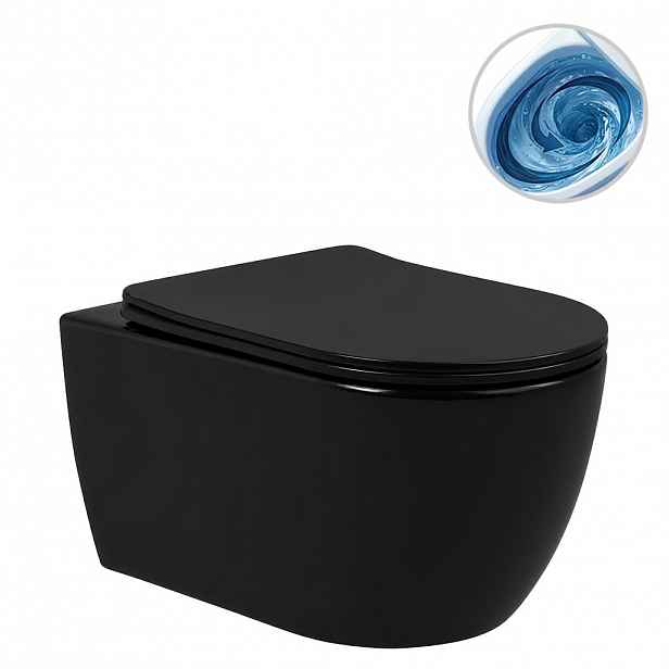 WC závěsné Felci, Vortex - vírové splachování + Slim/SoftClose sedátko - černá matná - 55,5x36 cm