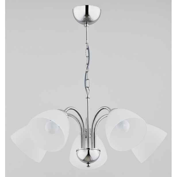 Závěsná lampa chromovaná, řetěz, 5xE27, bílé stínítko, do obývacího pokoje, Tora Alfa