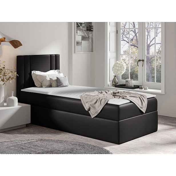 Americká jednolůžková postel 100x200 VITORIA MINI - černá ekokůže, levé provedení + topper ZDARMA
