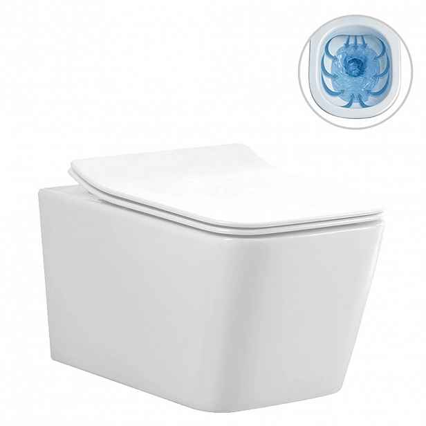 WC závěsné Forte, Rimless - bezokrajové splachování + Slim/SoftClose sedátko - bílá lesklá - 51x36 cm