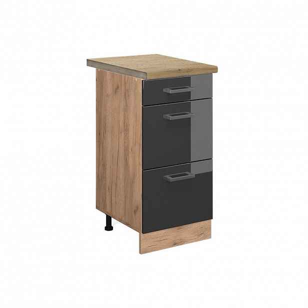 Vicco SPODNÍ SKŘÍŇKA KUCHYŇSKÉ LINKY R-Line Antracitový vysoký lesk 40 cm se zásuvkami, PD Dub