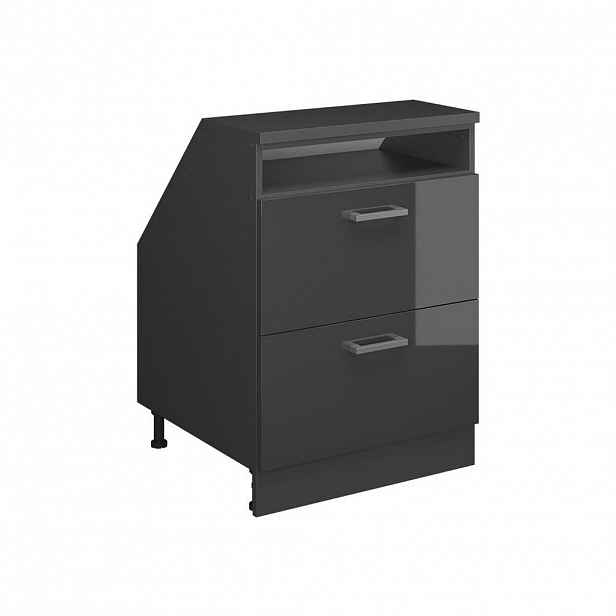 Vicco ŠIKMÁ SKŘÍŇ Rion Antracitový vysoký lesk 60 x 81.6 cm se 2 zásuvkami, korpus skříně hloubka 60 cm