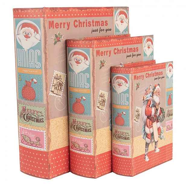 3ks úložný box kniha Merry Christmas - 27*22*7 / 22*17*6 / 17*12*4 cm Clayre & Eef
