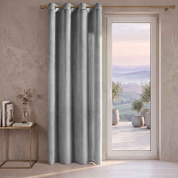 Dekorační závěs Velvet PAULINA stříbrný s kroužky 140x250 cm