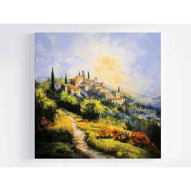 Obraz Na Plátně Canvas Vesnice Itálie Toskánsko Kopce Cypřiš Slunce 50x50