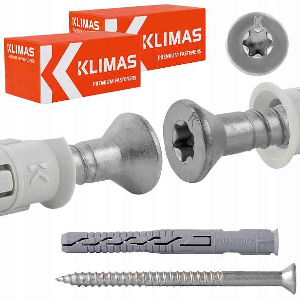 Rámové rozpěrné hmoždinky 10x100 mm 100 ks kuželová hlava Torx Klimas Kps-fast