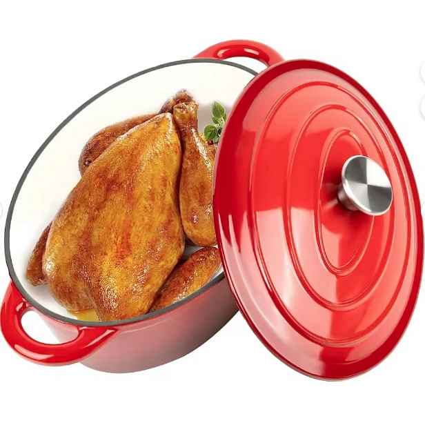 Smaltovaná litinová pánvička Červená 33 cm 6.4 L zapékací mísa Krisberg KS-7712