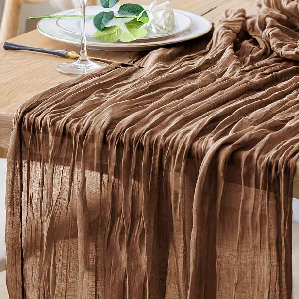 TEMU 1ks Běhoun na stůl z krepové tkaniny typu sýrová utěrka, 100% polyesterový textil, multifunkční, vhodný pro svatby, křtiny nevěsty, setkání