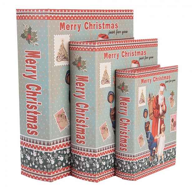 3ks úložný box kniha Merry Christmas - 27*22*7 / 22*17*6 / 17*12*4 cm Clayre & Eef