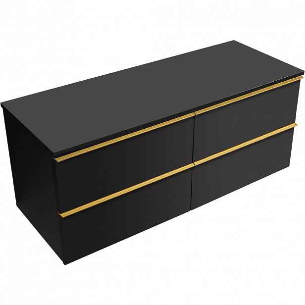 Koupelnová skříňka Velora - černá matná, úchytka zlatá + deska pod umyvadlo Navira Slim - 18 mm - 120x54,8x46,5 cm