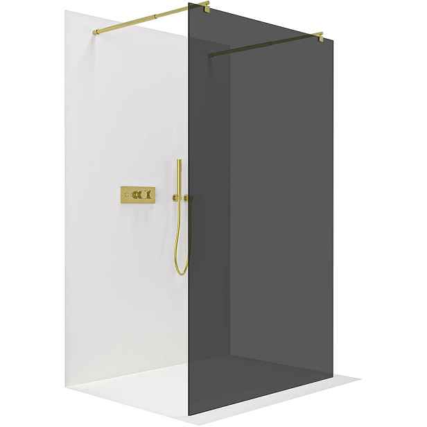 Sprchová zástěna Walk-in Onyx Duo L/P - 8 mm - kulatá vzpěra - zlatá, grafitové sklo - 70x200 cm