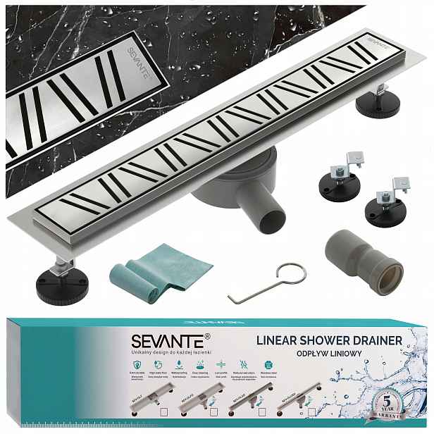 Lineární odtok s maskovacím otvorem 90 cm Flat inox nerezová ocel otočný sifon