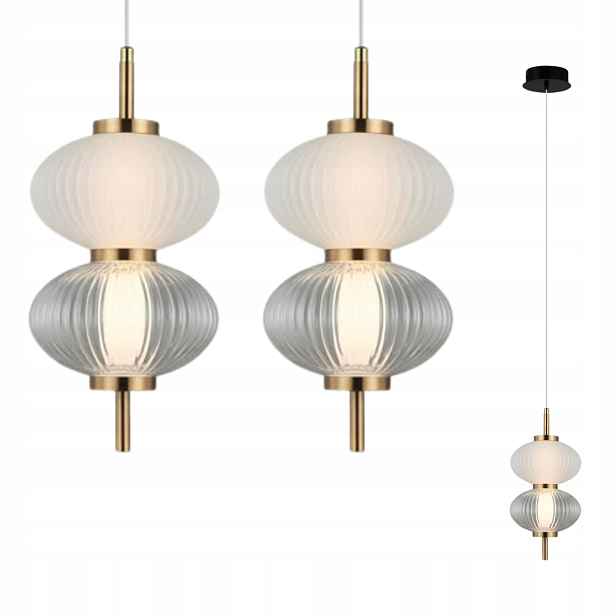 Sada 2 x závěsná lampa Italux Testa 8W Led černá/bílá/skleněná stínítka