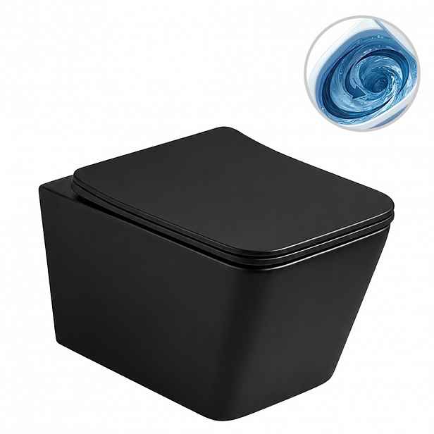 WC závěsné Forte, Vortex - vírové splachování + Slim/SoftClose sedátko - černá matná - 52x35 cm