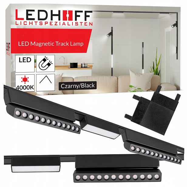 Magnetické kolejnicové osvětlení Kolejnice černá 2m 5x Led lampa reflektor Spot