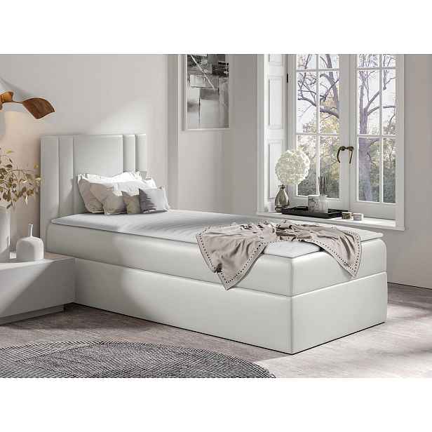 Americká jednolůžková postel 100x200 VITORIA MINI - krémová ekokůže, levé provedení + topper ZDARMA