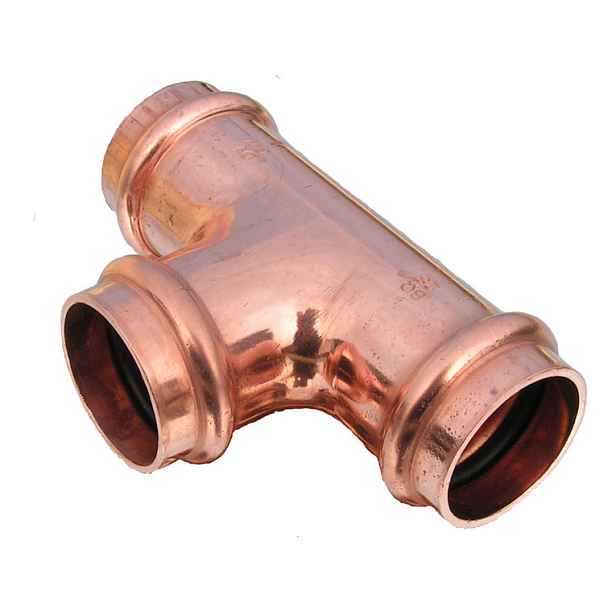 Press měděný T-kus lisovací 22 FFF - lisovací T kus 22x22x22 mm  pro vodu; topení a plyn