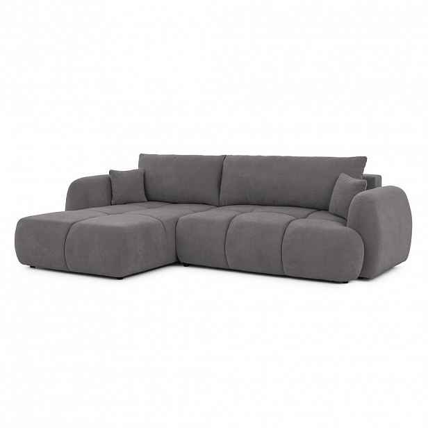 S-Style ROHOVÁ POHOVKA Loretto z přírodní taupe potahové látky s funkcí spaní, úložným prostorem a hlubokým prošíváním v designu Bubble - Otomana vlev
