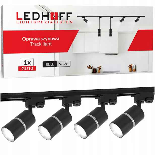 Osvětlení kolejnicová lišta 1 m 4x reflektor GU10 Černá stříbrná Led lampa